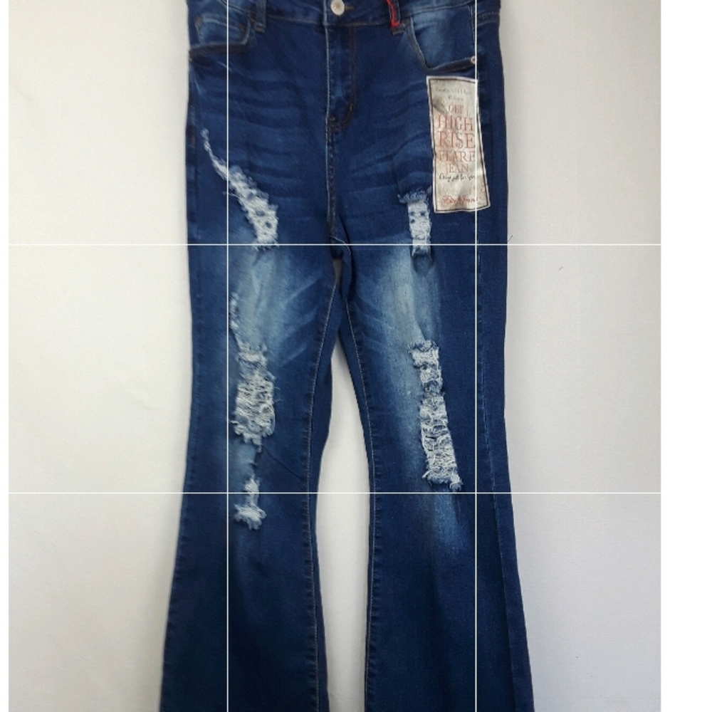 New Elite Jeans Blue High Rise Flared Boho Jeans